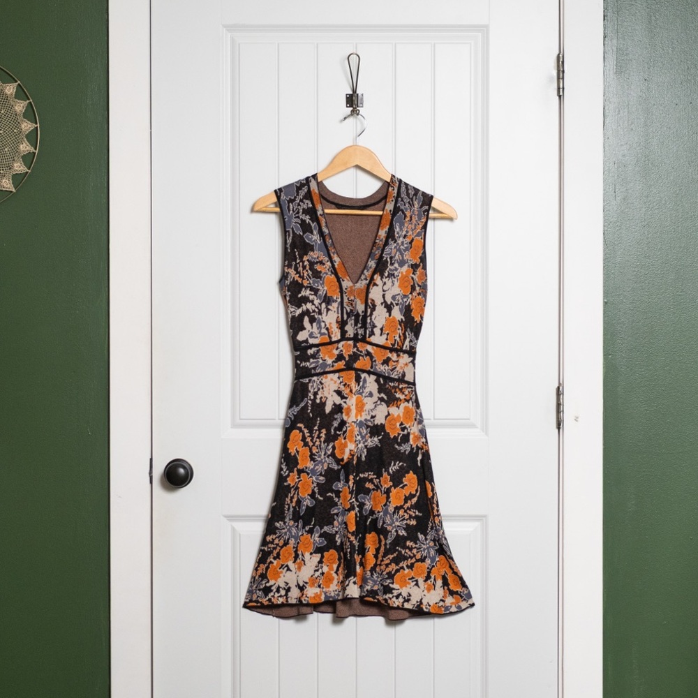 BCBGMaxAzria Black and Orange Floral Mini Dress